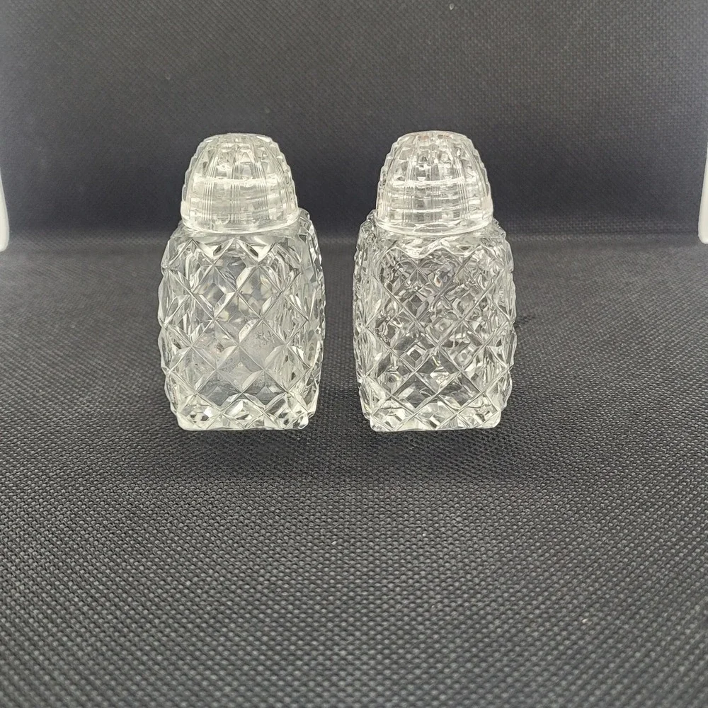 VTG Bohemia Cut Glass Salt & Pepper Shakers Screw On Set 2